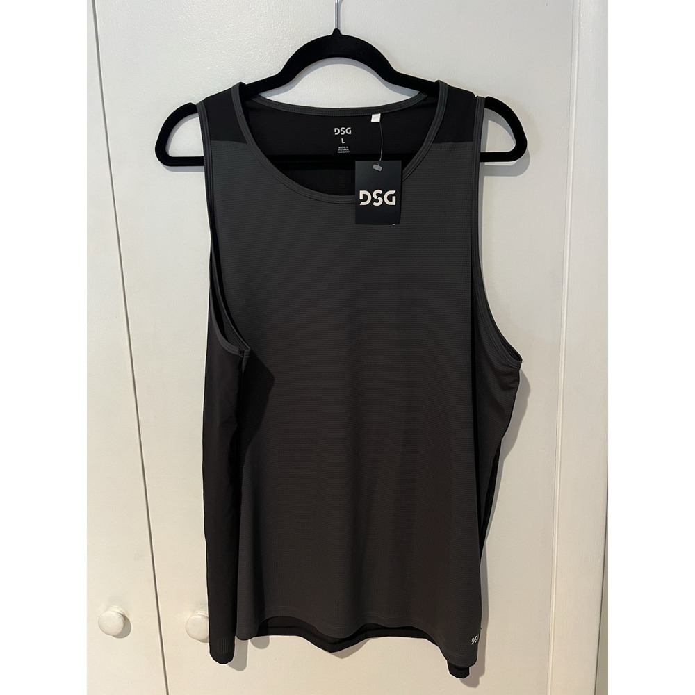 DSG Mens Large Dark Gray And Black Blocked Run Tank Top NWT Moisture Wicking